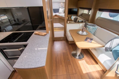 Princess V58 Open Aerial Lower Saloon / Galley View