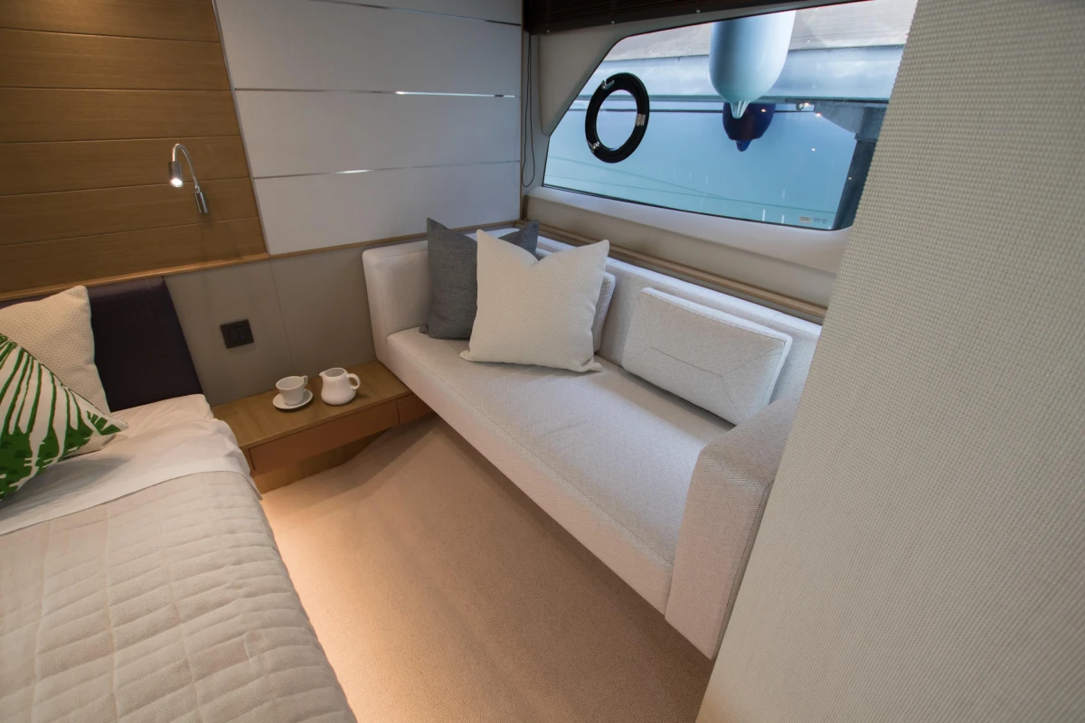 Luxurious interior of 2016 Princess V58 Open yacht with elegant seating and decor.