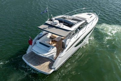 2024 Princess V40 yacht cruising on open water, showcasing sleek design and luxury features.