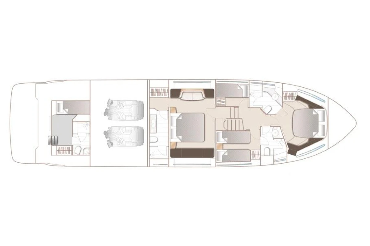Floor plan of 2025 Princess F65 yacht, showcasing interior layout and design features.
