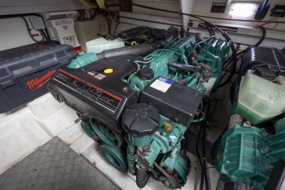 Engine room of a 2000 Princess V42 yacht with Volvo Penta motor.
