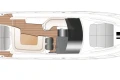 Top view layout of 2024 Princess V50 Open yacht, showcasing deck design and seating arrangement.