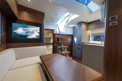 Luxurious interior of 2024 Princess V50 Open yacht with modern design and amenities.