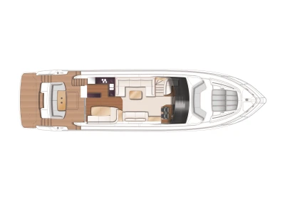 Top view layout of a 2015 Princess 68 yacht interior design.
