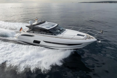 2016 Princess V58 Open yacht cruising on open water.