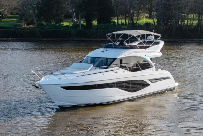 Luxury yacht Princess F50 2025 on calm waters.