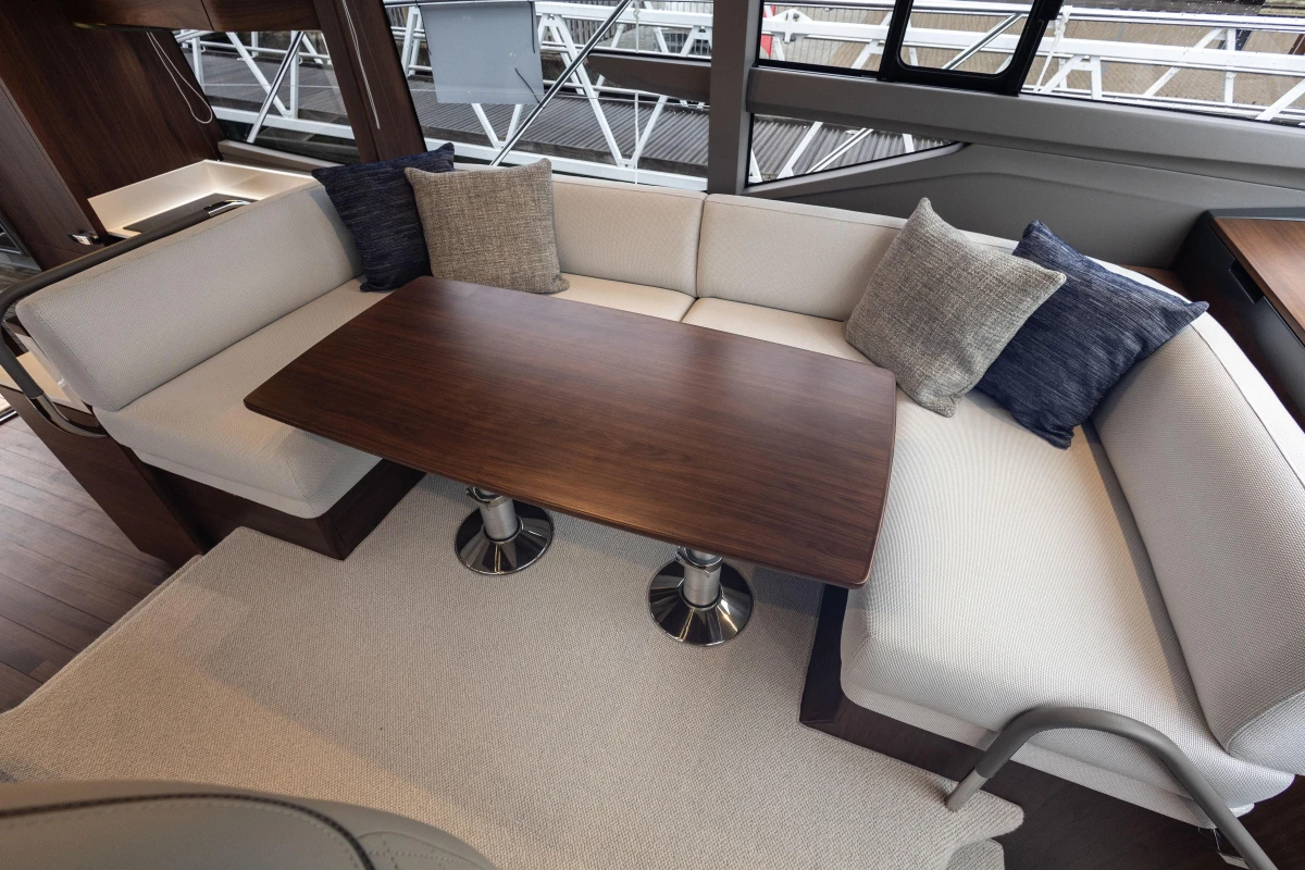 Luxurious seating area on the 2025 Princess F50 yacht.