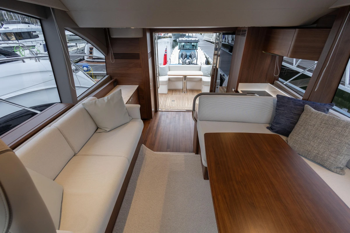 Luxurious interior of the 2025 Princess F50 yacht.