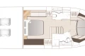 Floor plan of 2023 Princess F45 yacht, featuring bedroom, bathroom, and living area layout.