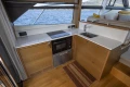 Modern kitchen interior on 2018 Princess 49 yacht with ocean view.