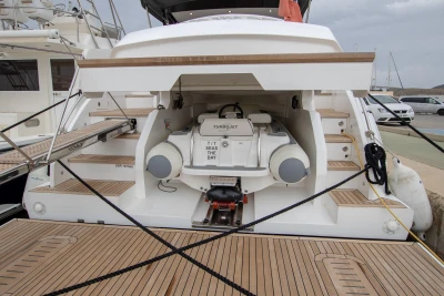 2017 Princess V48 Open yacht with tender storage at the stern.