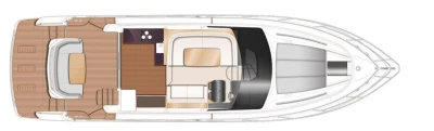 Top view layout of a 2017 Princess 49 yacht interior design.